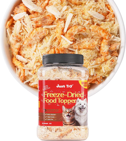 JUSTTRY Antarctic Krill Freeze-Dried Food Topper – Chicken, Egg Yolk, Antarctic Krill, High Protein & Low Fat Cat Treats for Dogs & Cats, 8ozCat Dog Freeze-dried
