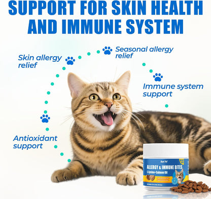 JUSTTRY Cat Allergy & Immune Bites Cat Supplements – Chicken Flavor with L-Lysine For Cats for Itchy Skin Relief & Immune Support, 6.35oz, 300 BitesCat Supplements
