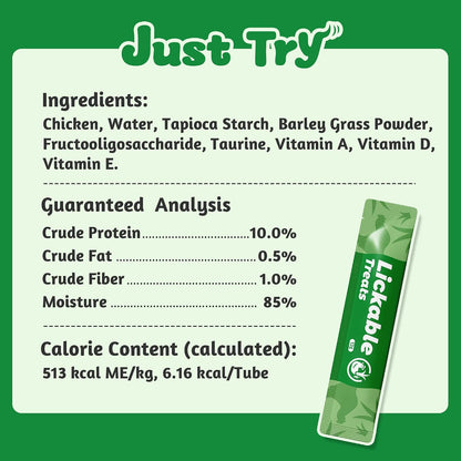 JUSTTRY Cat Grass Lickable Puree Treats – 20 Tubes with Taurine & Vitamin E for Hairball Control, 0.5oz EachCat lickable
