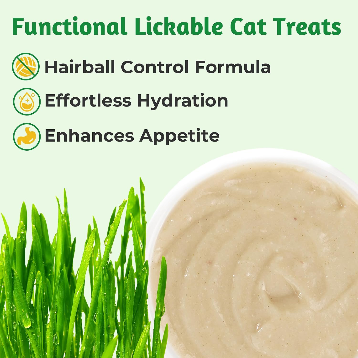 JUSTTRY Cat Grass Lickable Puree Treats – 20 Tubes with Taurine & Vitamin E for Hairball Control, 0.5oz EachCat lickable