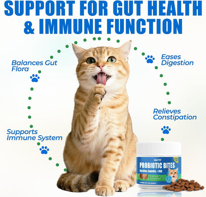 JUSTTRY Cat Probiotic Bites – For Cat Digestive Support & Cat Constipation Relief Chicken Flavored Cat Supplements, 6.35oz, 300 BitesCat Supplements