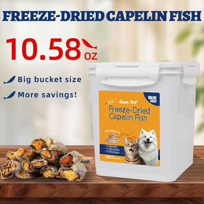 JUSTTRY Freeze-Dried Capelin Fish – Raw Dog Treats,Single-Ingredient Dog & Cat Snacks, High-Protein & Omega-3 for Skin Health, 10.58ozCat Dog Freeze-dried