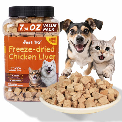 JUSTTRY Freeze-Dried Chicken Liver, Single-Ingredient Pet Treats for Dogs & Cats, 8.71oz