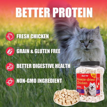 JUSTTRY Freeze-Dried Chicken Treats – High-Protein, Grain-Free Dog & Cat Treats for Training & Raw Food, 7.05ozCat Dog Freeze-dried