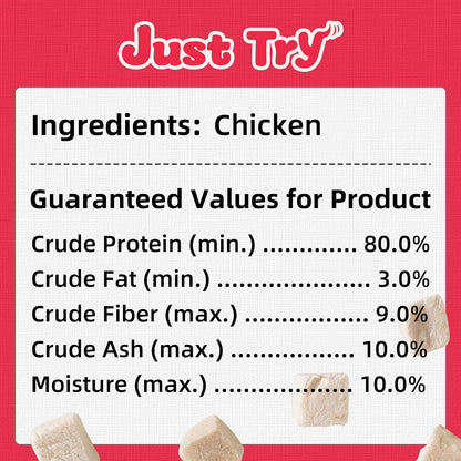 JUSTTRY Freeze-Dried Chicken Treats – High-Protein, Grain-Free Dog & Cat Treats for Training & Raw Food, 7.05ozCat Dog Freeze-dried