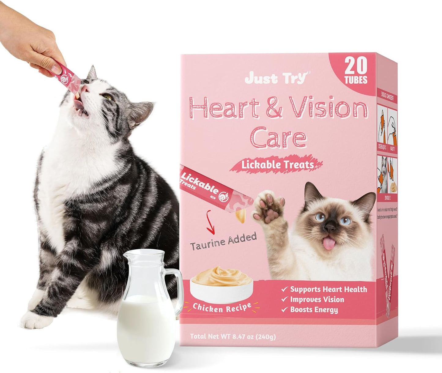 JUSTTRY Kitten Lickable Puree Treats –20 Tubes Creamy Lickable Purée with DHA, EPA, Vitamin E & Taurine for Immune Support ,0.5oz EachCat lickable