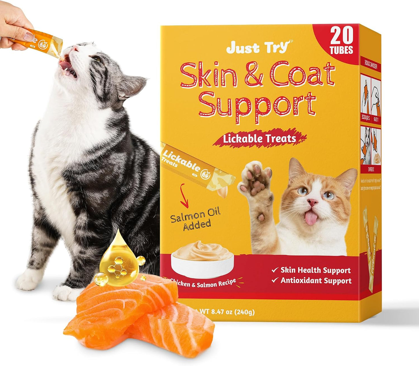 JUSTTRY Kitten Lickable Puree Treats –20 Tubes Creamy Lickable Purée with DHA, EPA, Vitamin E & Taurine for Immune Support ,0.5oz EachCat lickable