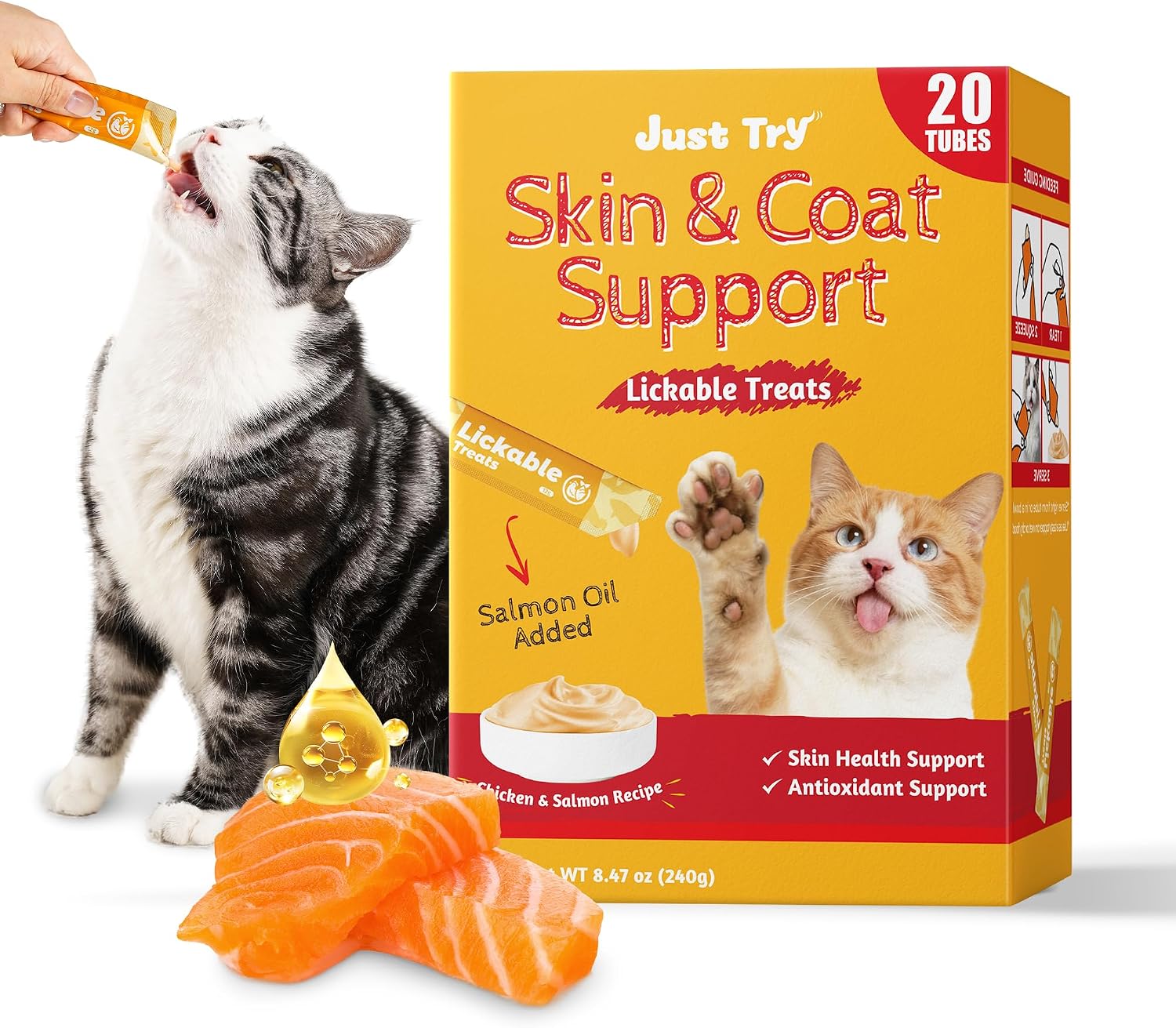 JUSTTRY Kitten Lickable Puree Treats –20 Tubes Creamy Lickable Purée with DHA, EPA, Vitamin E & Taurine for Immune Support ,0.5oz EachCat lickable