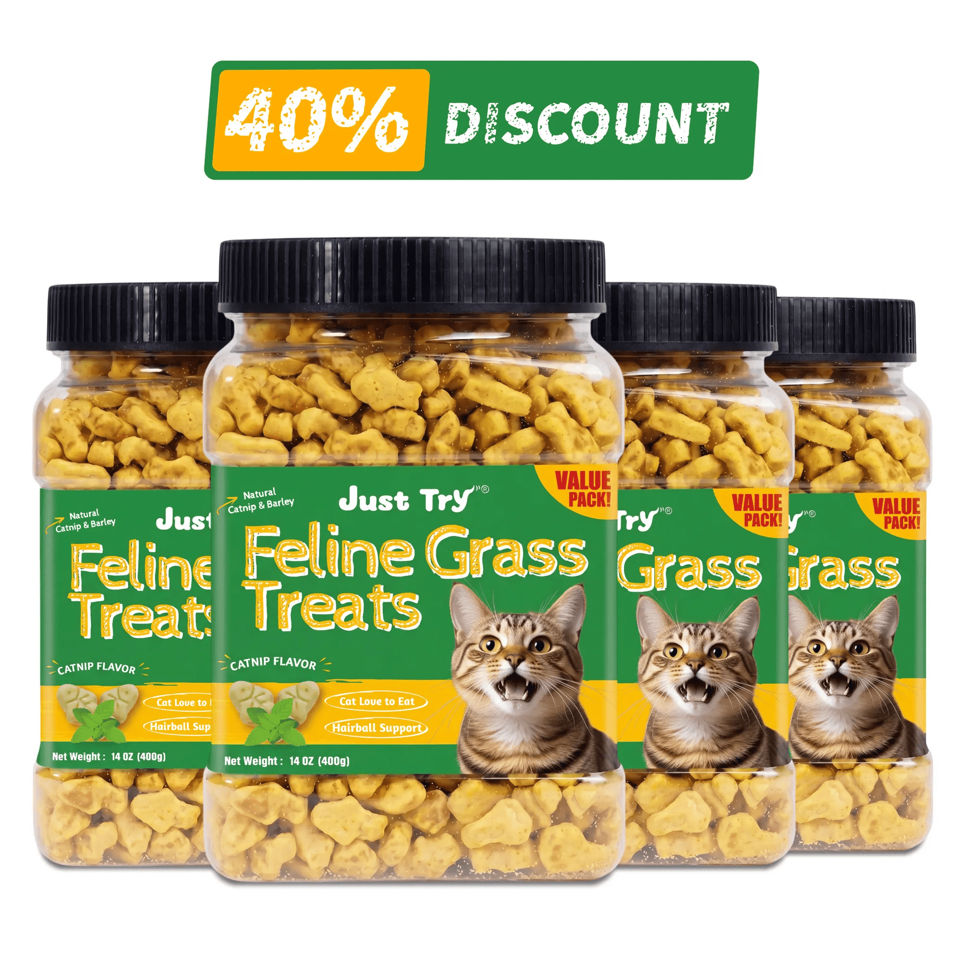 JUSTTRY Natural Cat Grass Treats Hairball Relief & Dental Care 14ozCat Treats