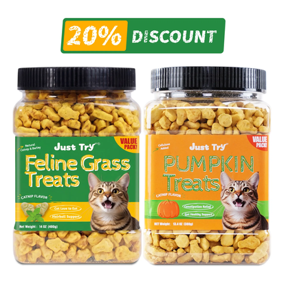JUSTTRY Natural Cat Grass Treats Hairball Relief & Dental Care 14ozCat Treats