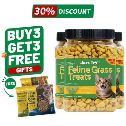 JUSTTRY Natural Cat Grass Treats Hairball Relief & Dental Care 14ozCat Treats