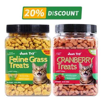 JUSTTRY Natural Cat Grass Treats Hairball Relief & Dental Care 14ozCat Treats