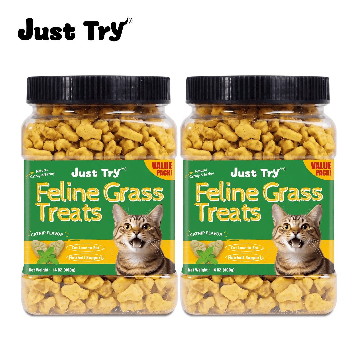 JUSTTRY Natural Cat Grass Treats Hairball Relief & Dental Care 14ozCat Treats