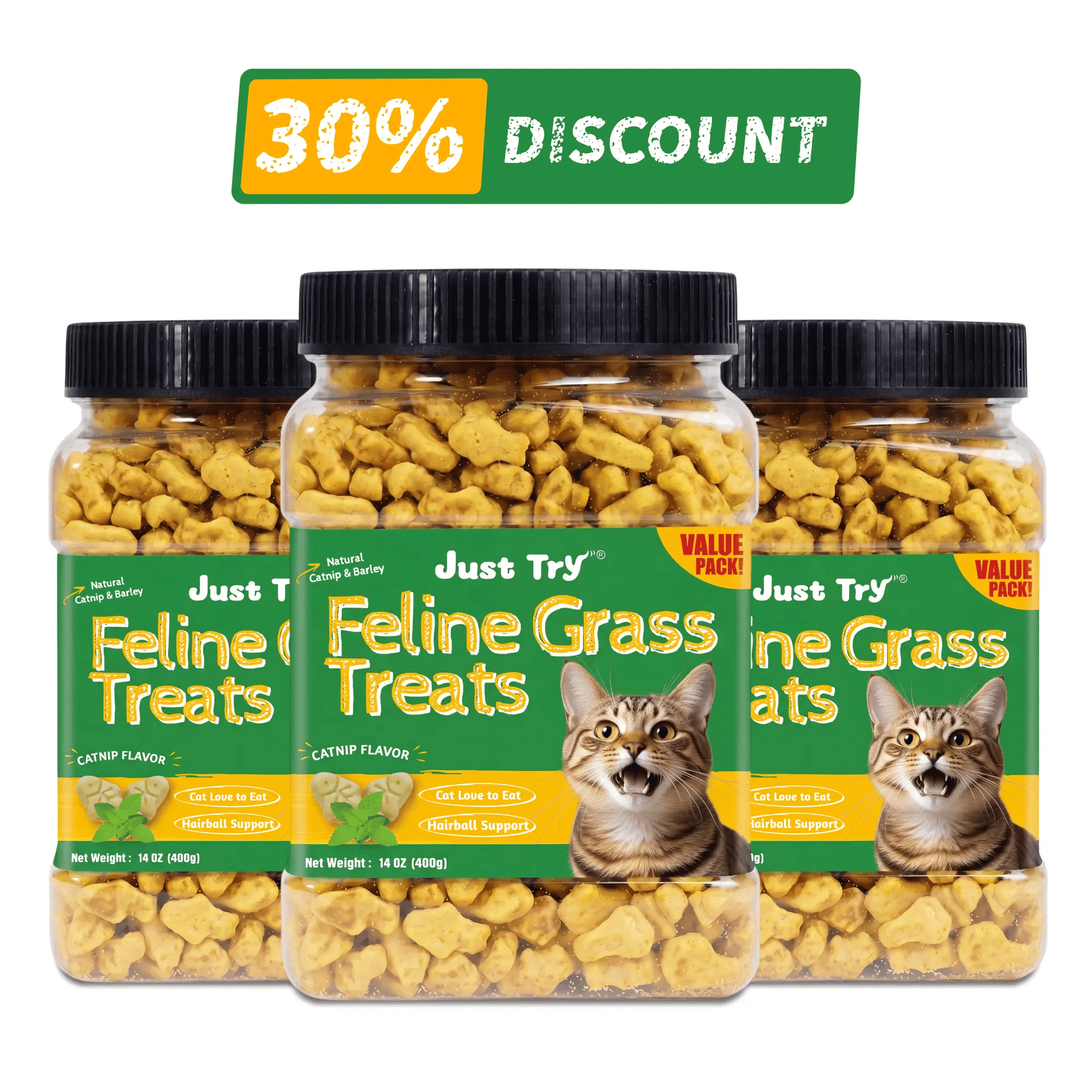 JUSTTRY Natural Cat Grass Treats Hairball Relief & Dental Care 14ozCat Treats