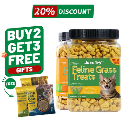 JUSTTRY Natural Cat Grass Treats Hairball Relief & Dental Care 14ozCat Treats