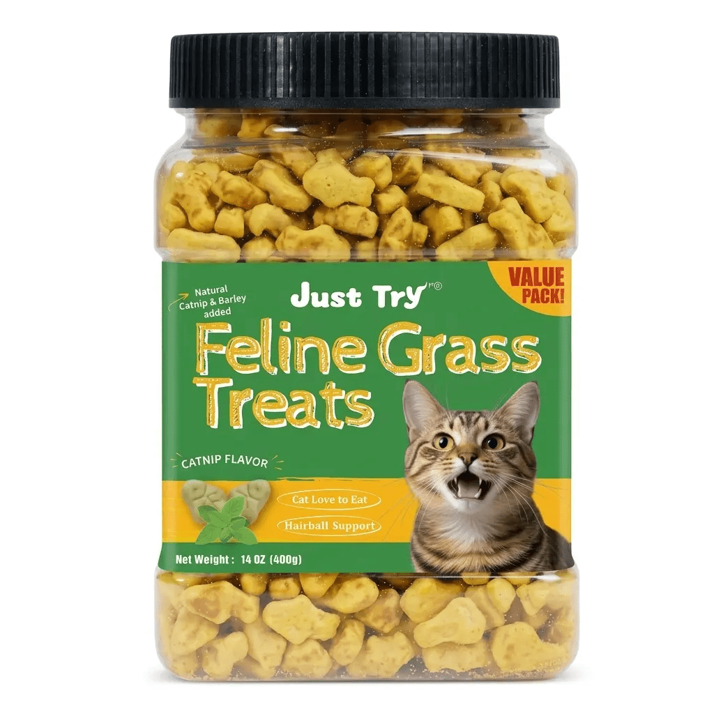 JUSTTRY Natural Cat Grass Treats Hairball Relief & Dental Care 14ozCat Treats