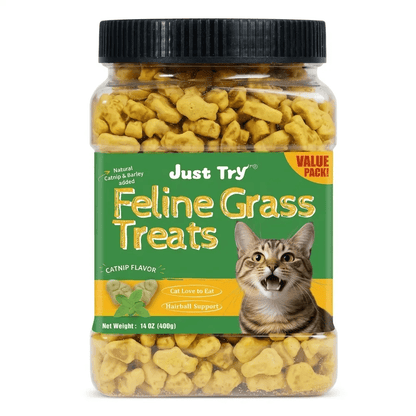 JUSTTRY Natural Cat Grass Treats Hairball Relief & Dental Care 14ozCat Treats