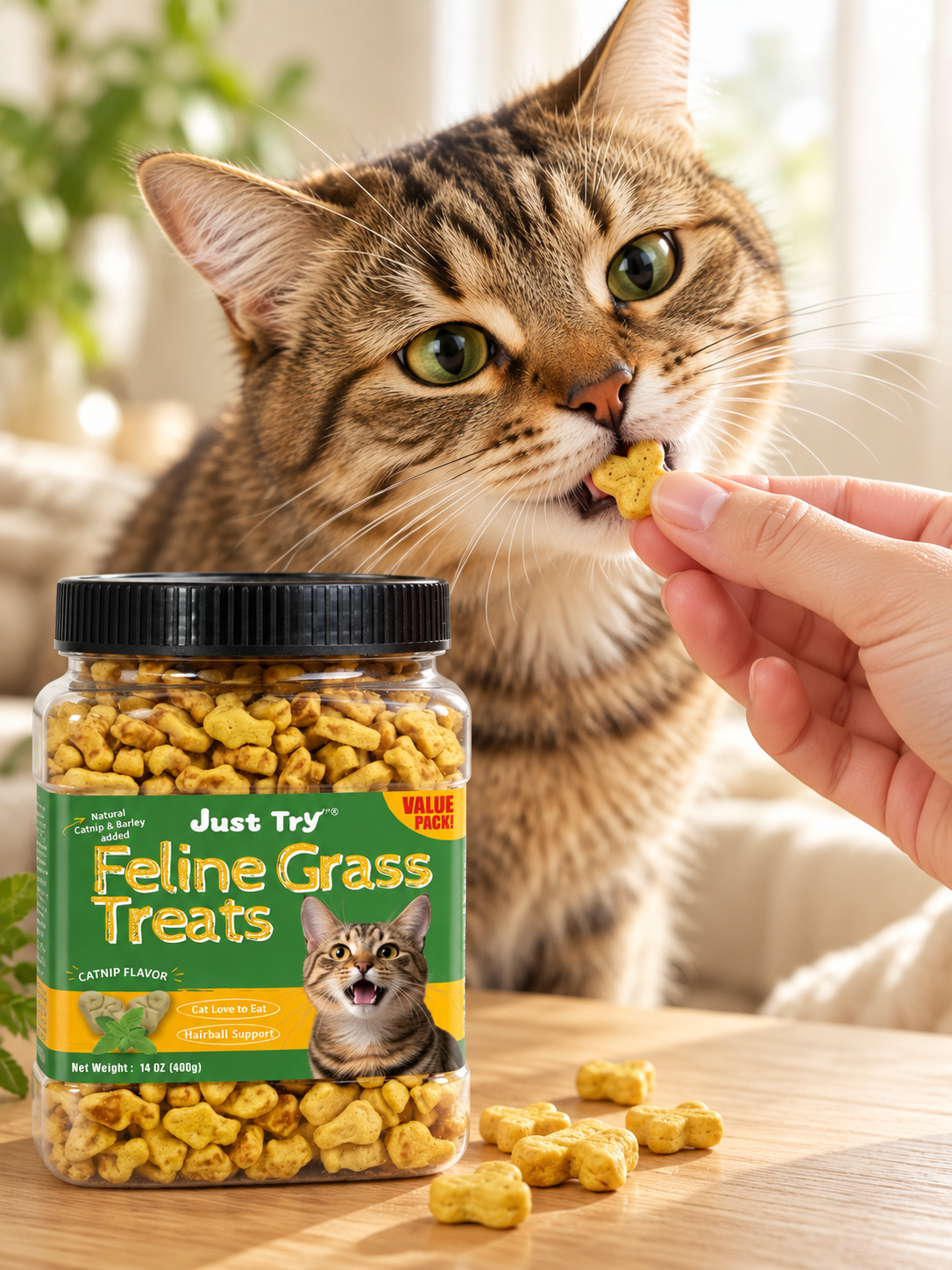 Cat enjoying Just Try cat grass treats