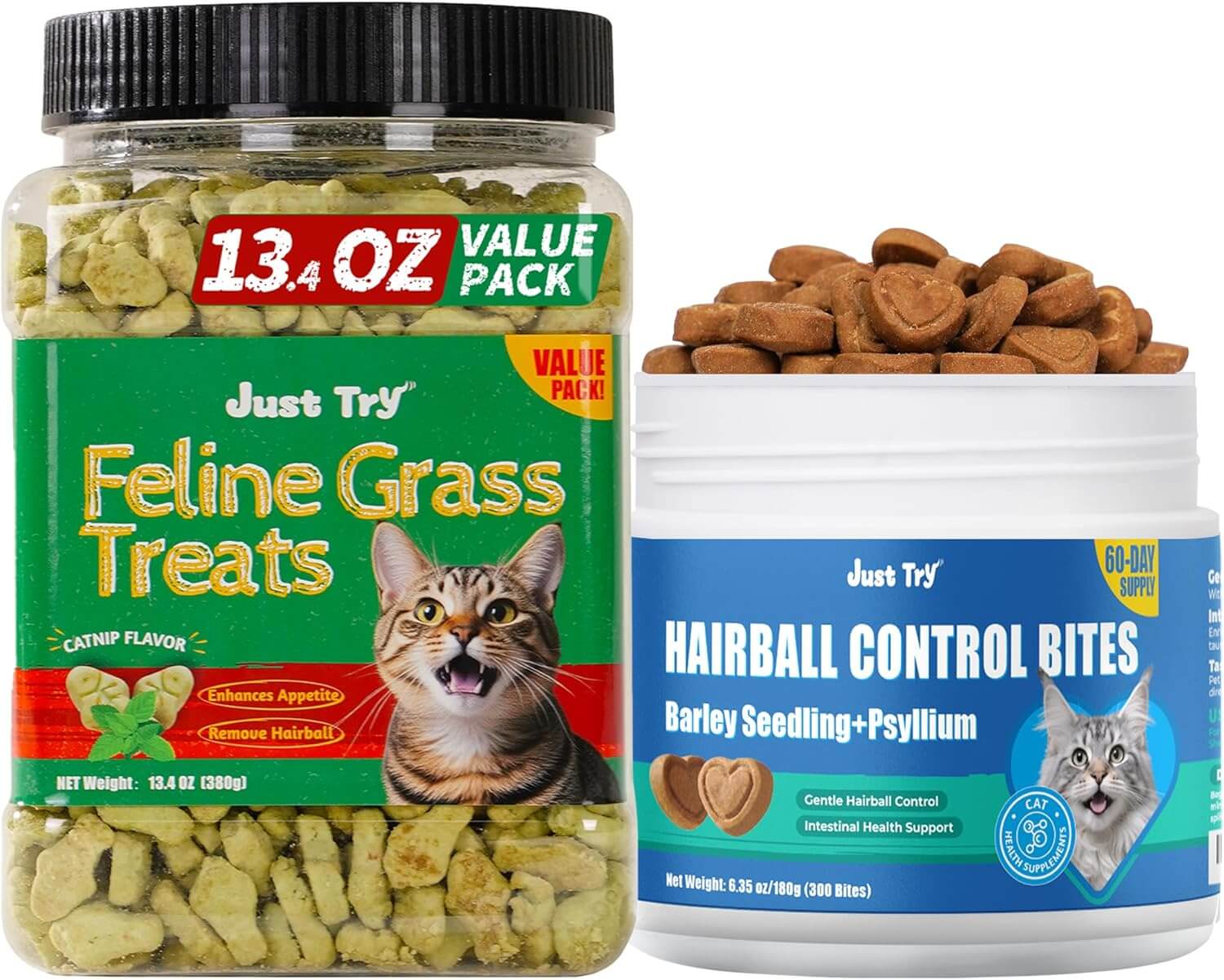 Natural Cat Grass Treats for Hairball Relief & Dental Care – Tasty Catnip Snacks by JUSTTRY, 13.4ozCat Treats