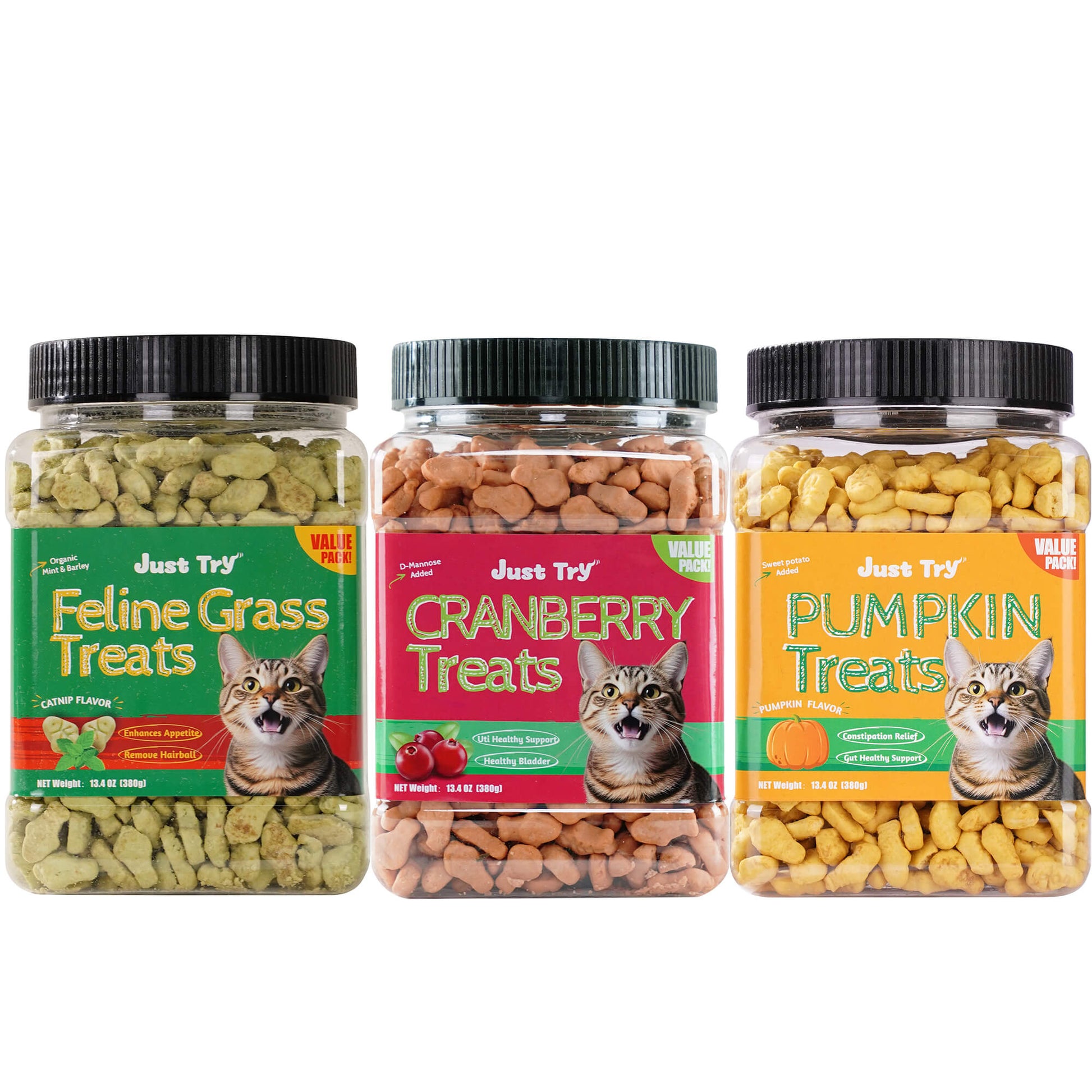 Natural Cat Grass Treats for Hairball Relief & Dental Care – Tasty Catnip Snacks by JUSTTRY, 13.4ozCat Treats