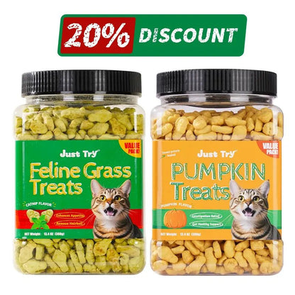 Natural Cat Grass Treats for Hairball Relief & Dental Care – Tasty Catnip Snacks by JUSTTRY, 13.4ozCat Treats