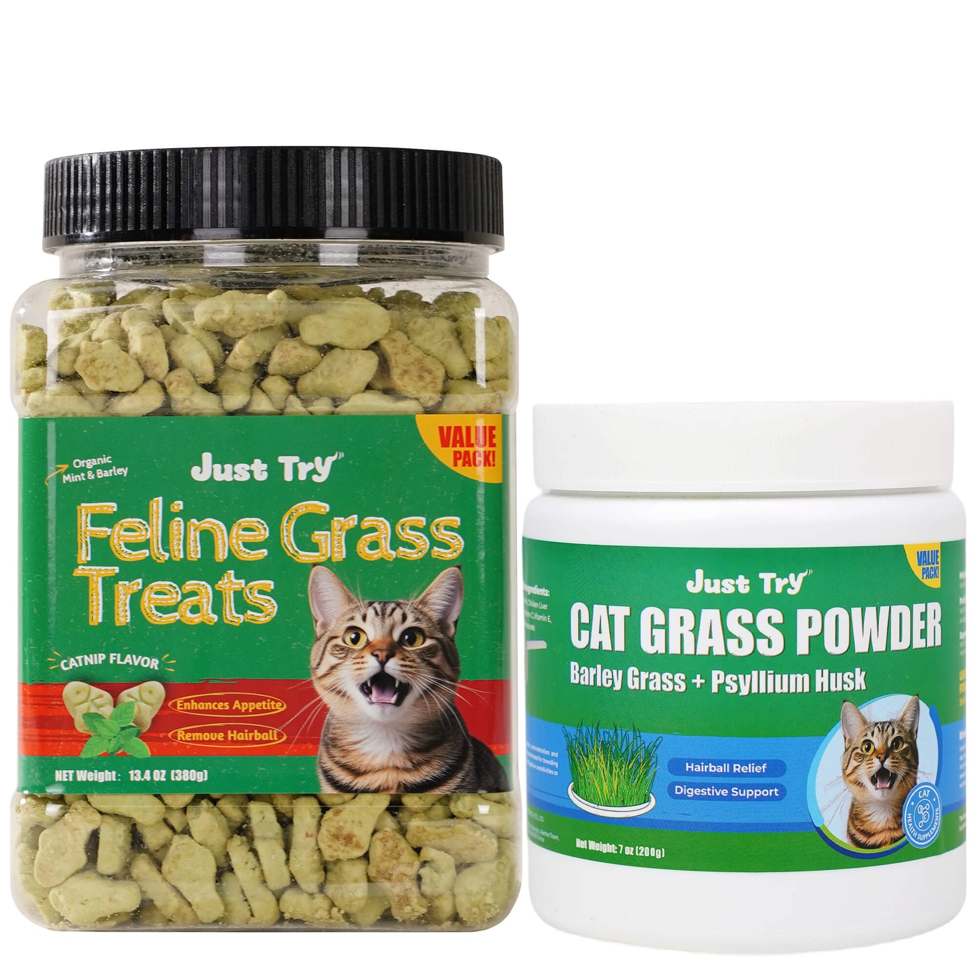 Natural Cat Grass Treats for Hairball Relief & Dental Care – Tasty Catnip Snacks by JUSTTRY, 13.4ozCat Treats