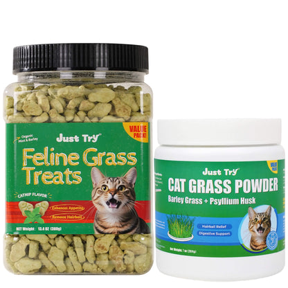 Natural Cat Grass Treats for Hairball Relief & Dental Care – Tasty Catnip Snacks by JUSTTRY, 13.4ozCat Treats