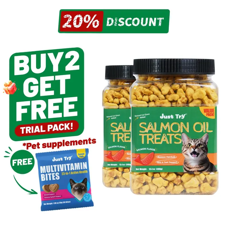 Salmon & Salmon Oil & Cat Grass Cat Treats | Skin & Coat + Digestion Support | Just TryCat Treats