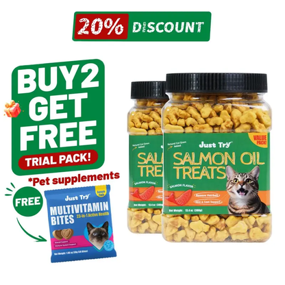 Salmon & Salmon Oil & Cat Grass Cat Treats | Skin & Coat + Digestion Support | Just TryCat Treats
