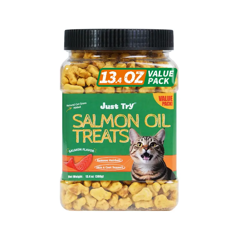 Salmon & Salmon Oil & Cat Grass Cat Treats | Skin & Coat + Digestion Support | Just TryCat Treats