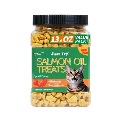 Salmon & Salmon Oil & Cat Grass Cat Treats | Skin & Coat + Digestion Support | Just TryCat Treats