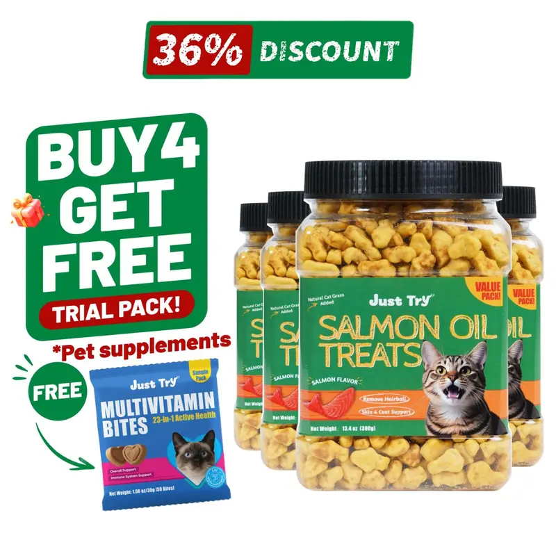 Salmon & Salmon Oil & Cat Grass Cat Treats | Skin & Coat + Digestion Support | Just TryCat Treats