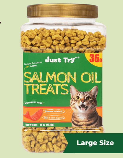 Salmon & Salmon Oil & Cat Grass Cat Treats | Skin & Coat + Digestion Support | Just TryCat Treats