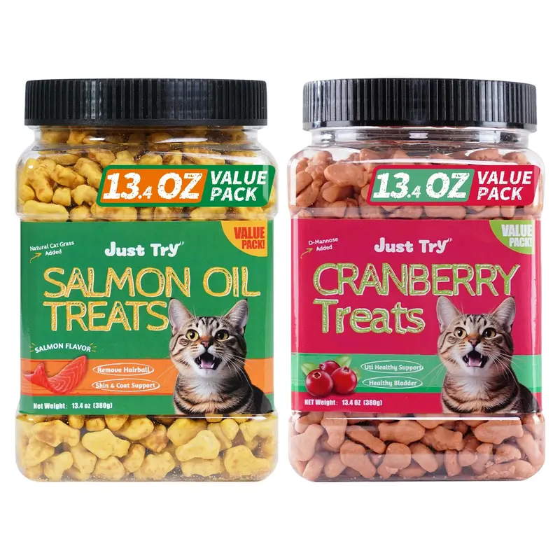 Salmon & Salmon Oil & Cat Grass Cat Treats | Skin & Coat + Digestion Support | Just TryCat Treats