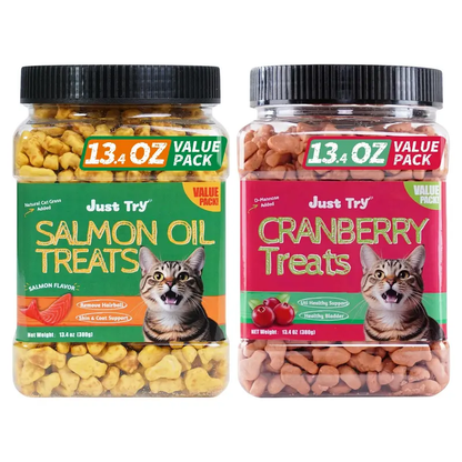 Salmon & Salmon Oil & Cat Grass Cat Treats | Skin & Coat + Digestion Support | Just TryCat Treats