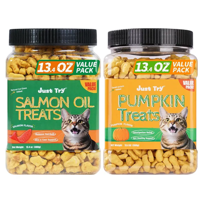 Salmon & Salmon Oil & Cat Grass Cat Treats | Skin & Coat + Digestion Support | Just TryCat Treats