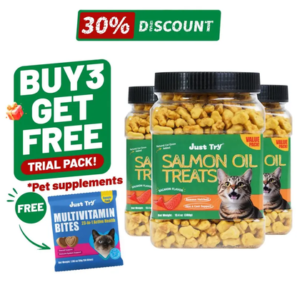 Salmon & Salmon Oil & Cat Grass Cat Treats | Skin & Coat + Digestion Support | Just TryCat Treats