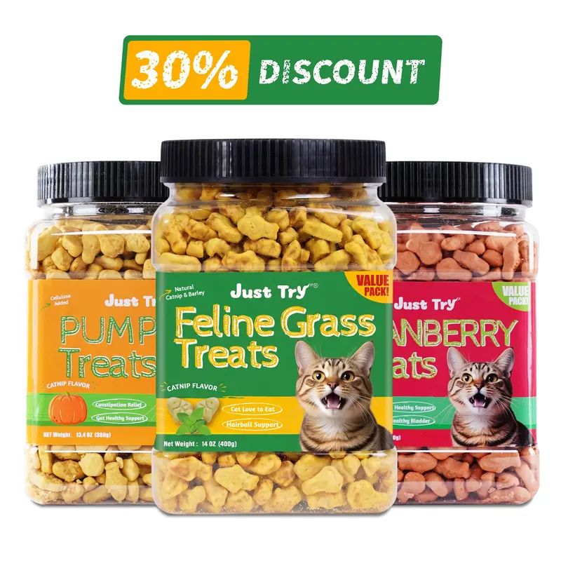 Salmon & Salmon Oil & Cat Grass Cat Treats | Skin & Coat + Digestion Support | Just TryCat Treats